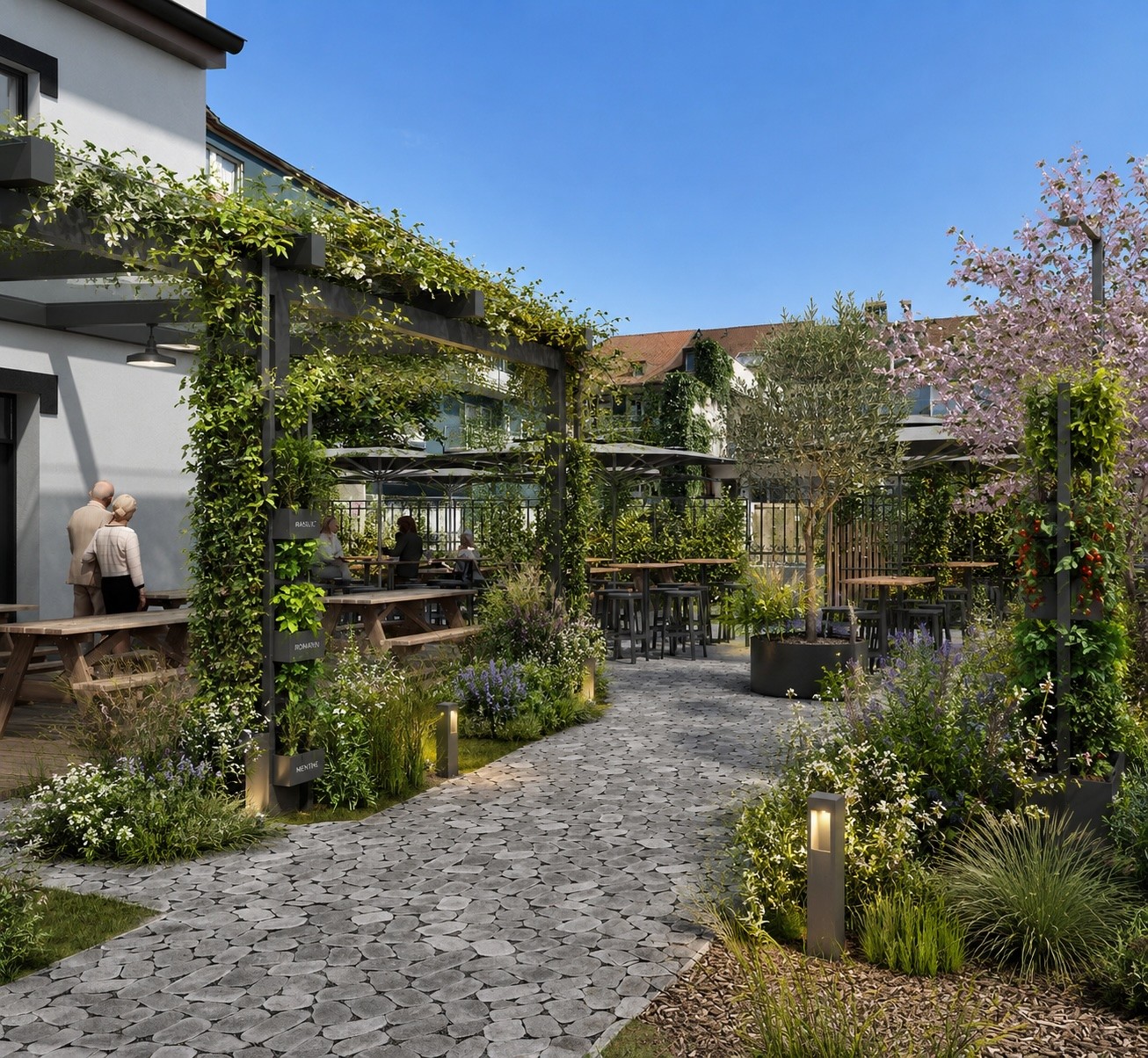 Terrasse fortement végétalisée illustrant ombre et fraîcheur