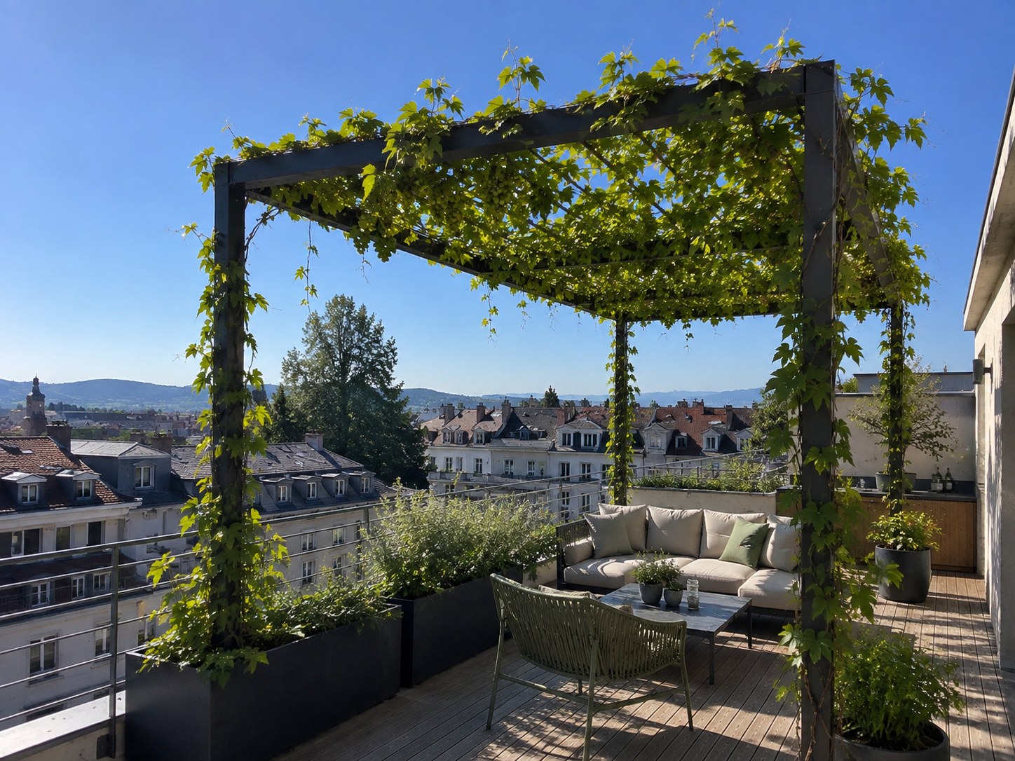Inspiration de pergola végétale sur rooftop